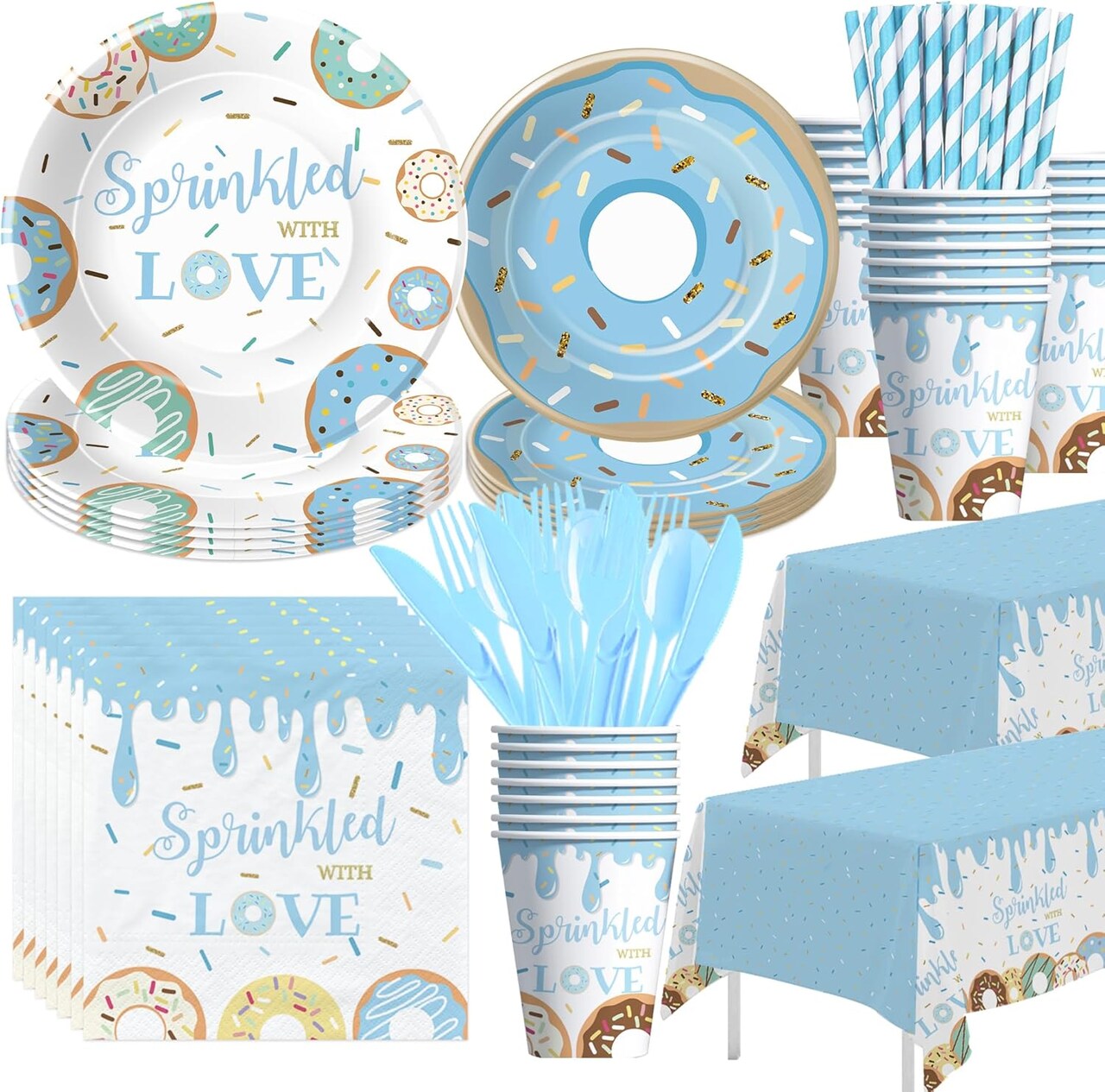 Donut Baby Shower Sprinkle Decorations & Tableware Sets - 24 Guests
